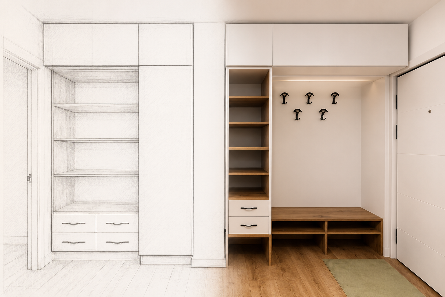 transformare schita in realitate - hol apartament mic, Craiova